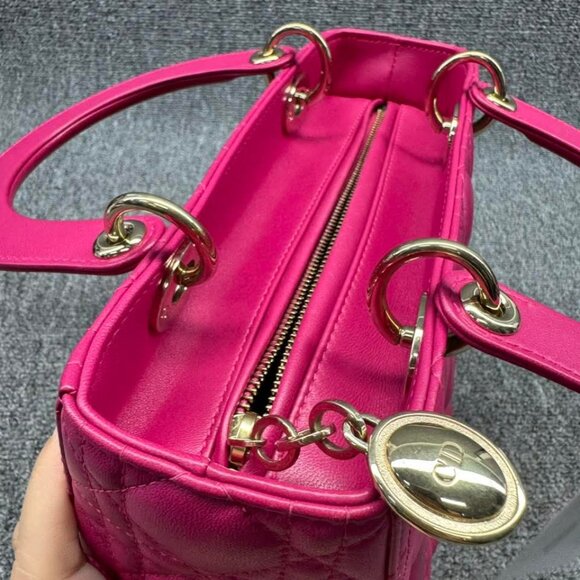 Dior Lady Lambskin Pink Leather Medium Satchel Bag ccofb1450-102525 - Picture 8 of 16